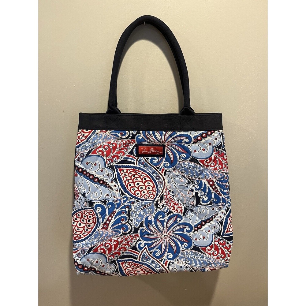 Vera Bradley Large tote Bag Purse Blue Red‎ White Paisley Pattern